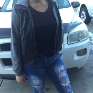 Leather jacket w a hood